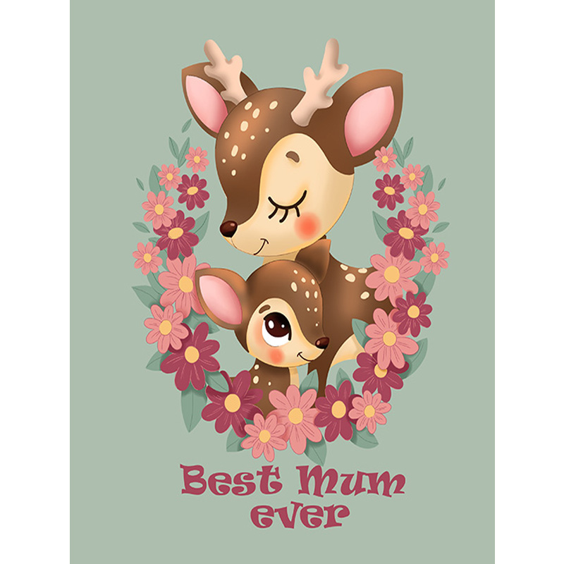 Набір для творчості зі стразами на картоні 5D, Best mum ever. Олені. 21*25 см. Худ. Ткаченко