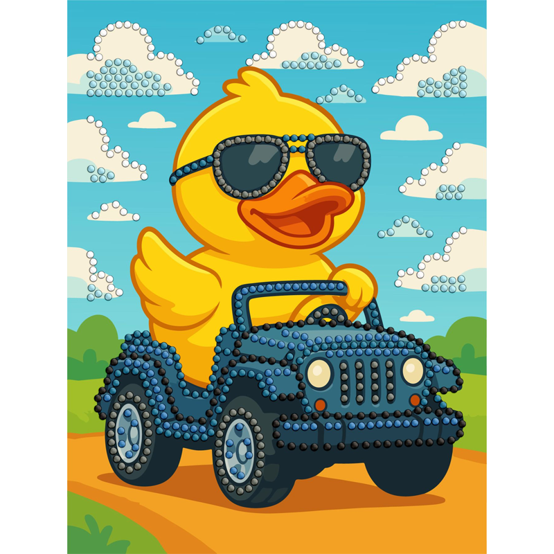 Алмазна мозаїка з частковою викладкою - Качка на машині ©art_selena_ua