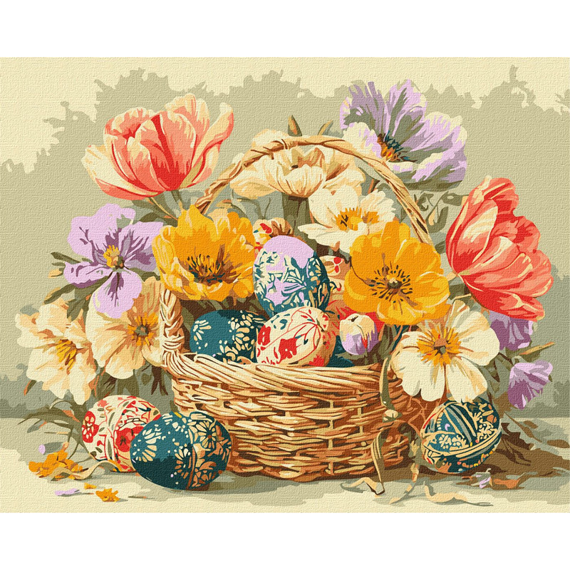 Картина за номерами - Великодній кошик з квітами ©art_selena_ua